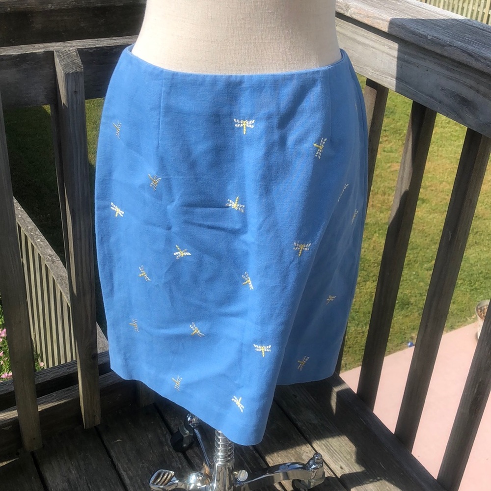 Talbots blue with dragonflies linen blend skirt.